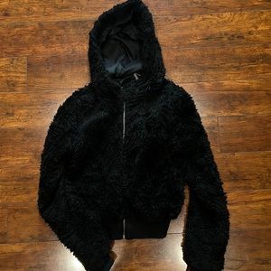 H&M black furry coat